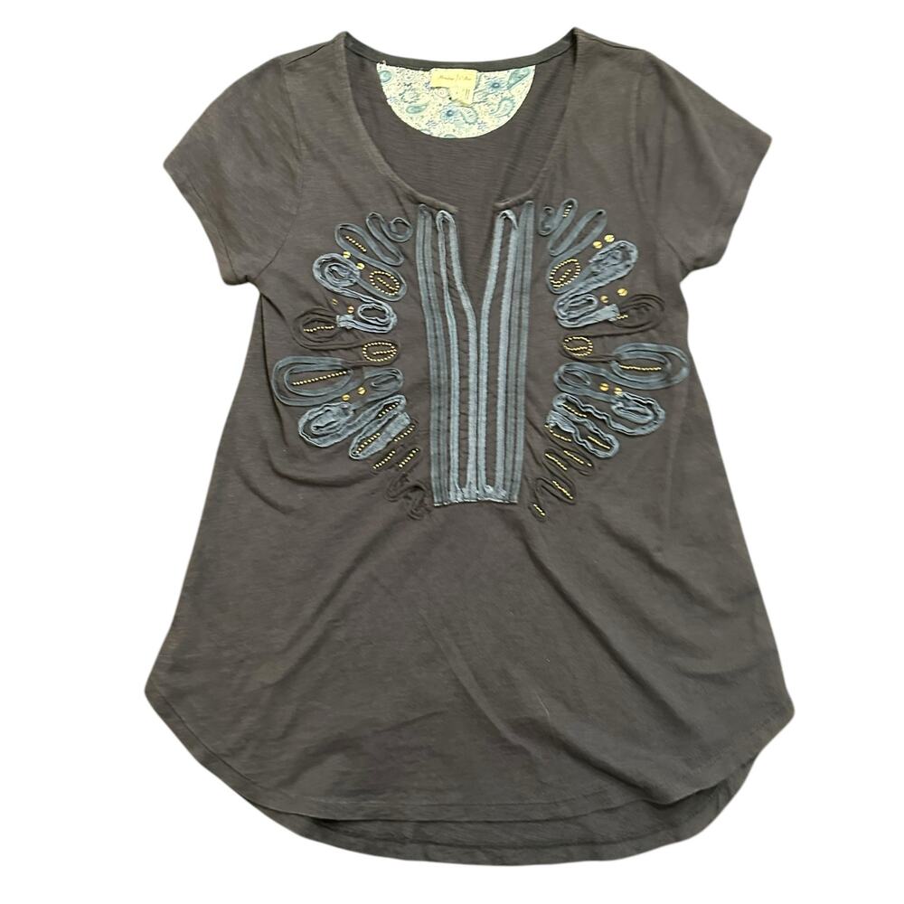 ANTHRO meadow Rue Womens shirt embellishment navy Size S